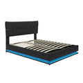 Upholstered Platform Queen Size Hydraulic Storage Bed, Lift Up Storage Bed With Rgb Led Light, Pu Leather Headboard And Footboard, No Box Spring Needed, Black Queen Black Wood Metal