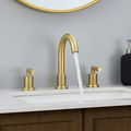 Gold Bathroom Faucet 2 Handle 8 Inch Bathroom Sink Faucets Stainless Steel 3 Hole Widespread With Pop Up Drain And Water Supply Hoses, Brushed Gold Brushed Gold Metal