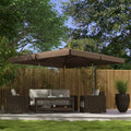 Outsunny 10' Cantilever Patio Umbrella, Square Offset Umbrella With Tilt, Crank, Cross Base, Aluminum Pole And Air Vent, Hanging Umbrella For Garden, Pool, Backyard, Tan Brown Aluminum
