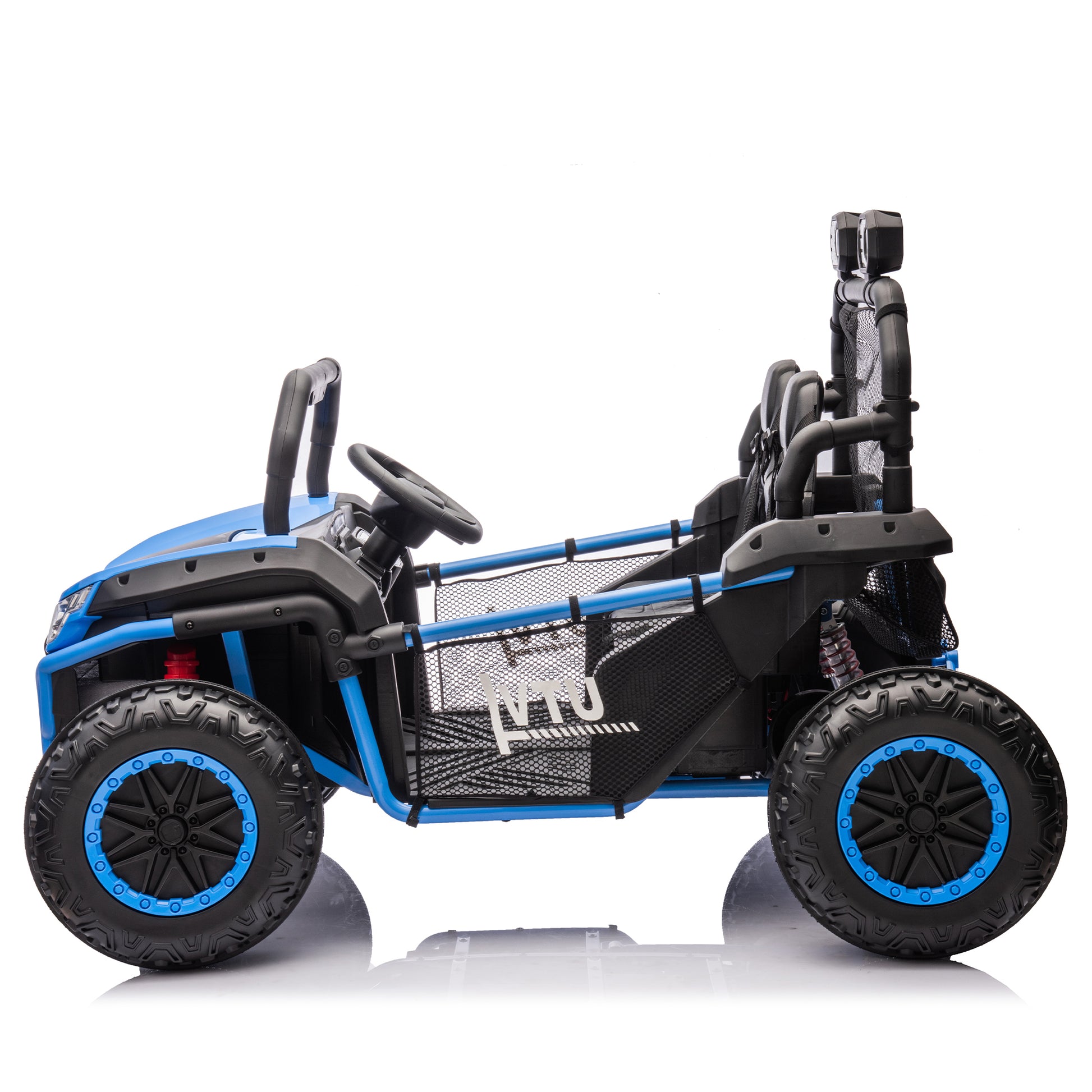 24V Two Seater Kids Ride On Utv W Parents Control,400W Super Power,Four Wheel Suspension,Led Light With Rear Searchlight,Bluetooth,Mp3,Music,Rear Storage Space,Speeds 3.73 4.97Mph For Kids Aged 3 . Blue 50 99 Lbs Polypropylene