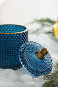 S 2 Glass Candy Jar With Lid, Christmas Candy Jar Containers, Blue Gold Blue Glass