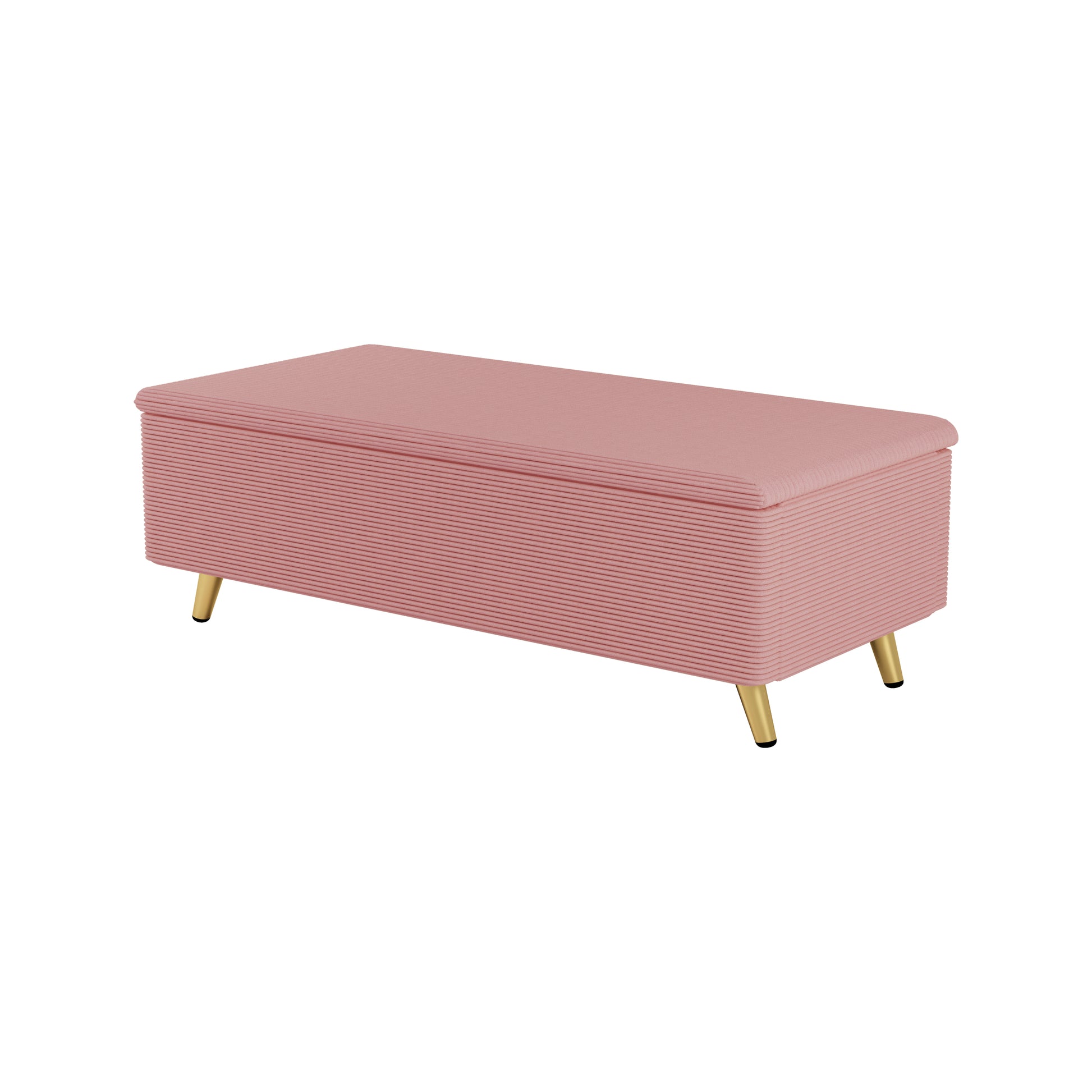 Modern Corduroy Upholstered Ottoman With Metal Legs, Storage Bench For Bedroom,Living Room,Pink Pink Polyester Solid Wood Mdf