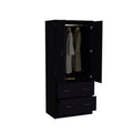 Taly Armoire With Double Doors, 2 Drawers, And Hanging Rod Black Black Particle Board