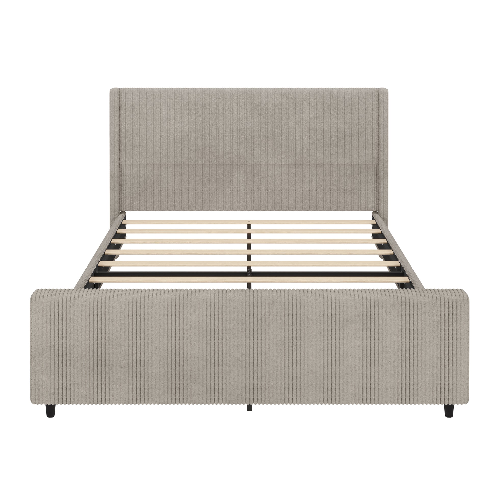 50.7'' High Headboard Corduroy Upholstered Bed Frame With Vertical Stripe Wingback And High Footboard No Box Spring Needed, King Size, Taupe Box Spring Not Required King Taupe Wood Bedroom Modern Bed Frame Wood