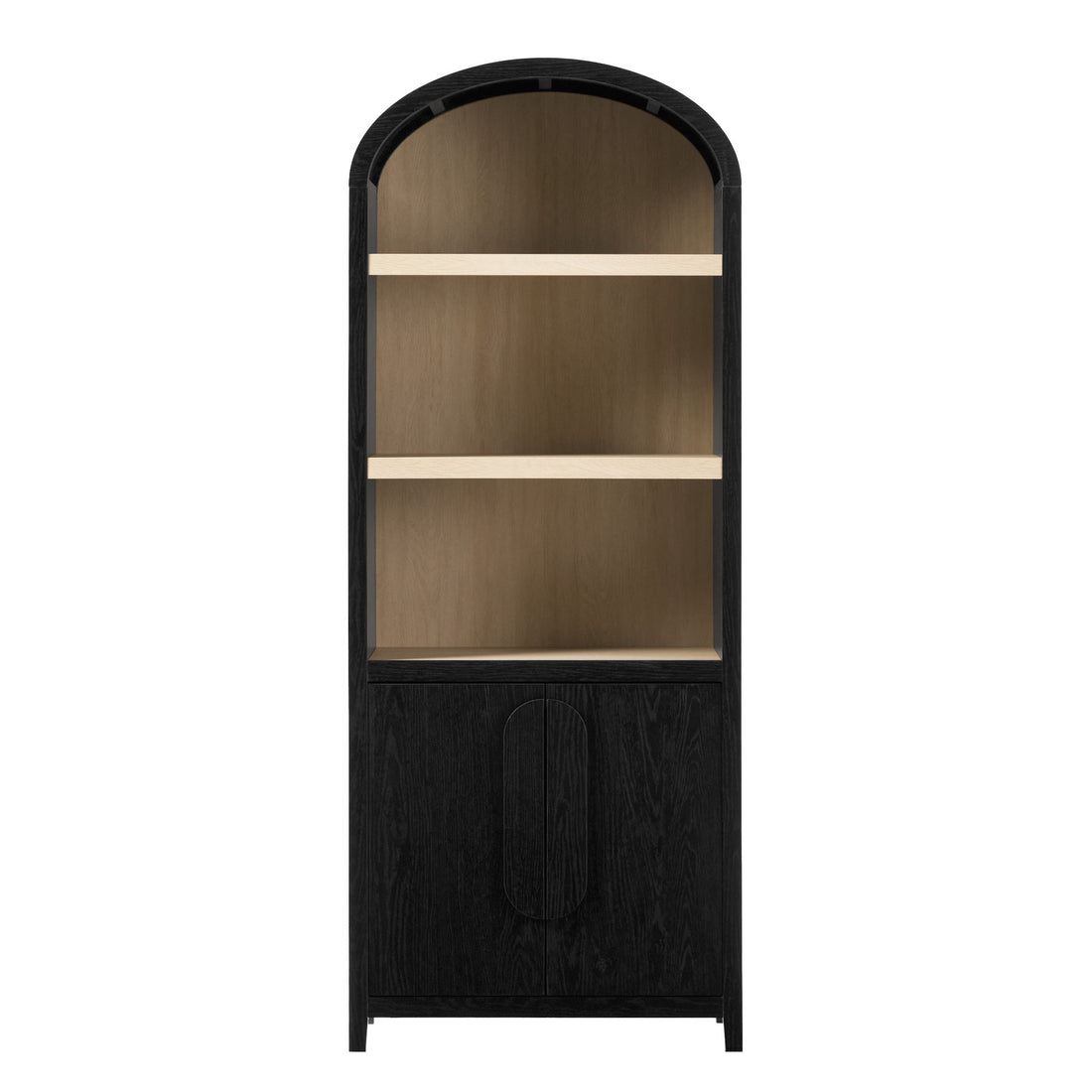 Modern 3 Shelf Open Arched Bookcase Cabinet Black Black Mdf Mdf