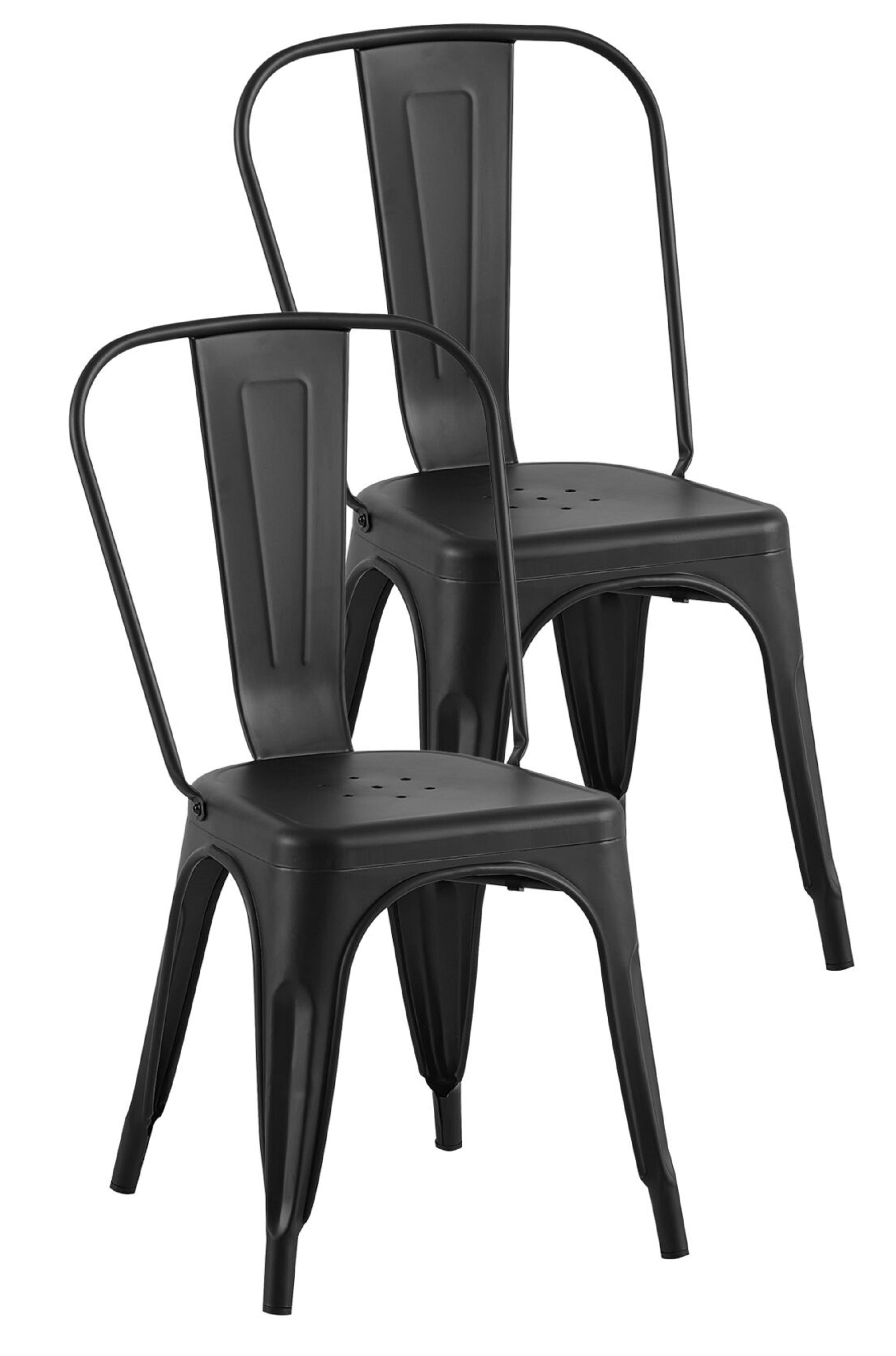 2Pc Modern Matte Black Finish Metal Dining Room Kitchen Bar Chairs Contemporary Aesthetic 18 Inch Seat Height Standard Dining Matte Black Dining Room Wipe Clean Square Contemporary,Industrial,Modern