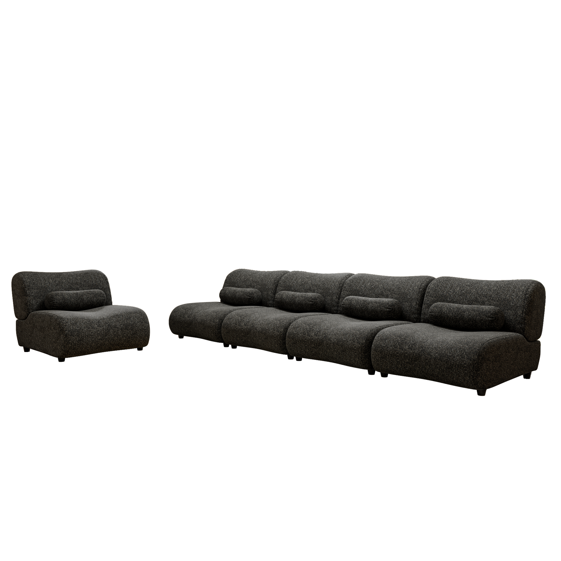 Contemporary Black Modular Sofa With Chenille Fabric Spacious 5 Seat Sectional Couch With Deep Seating & Reclined Backrest Ideal For Family Rooms Black Chenille 5 Seat