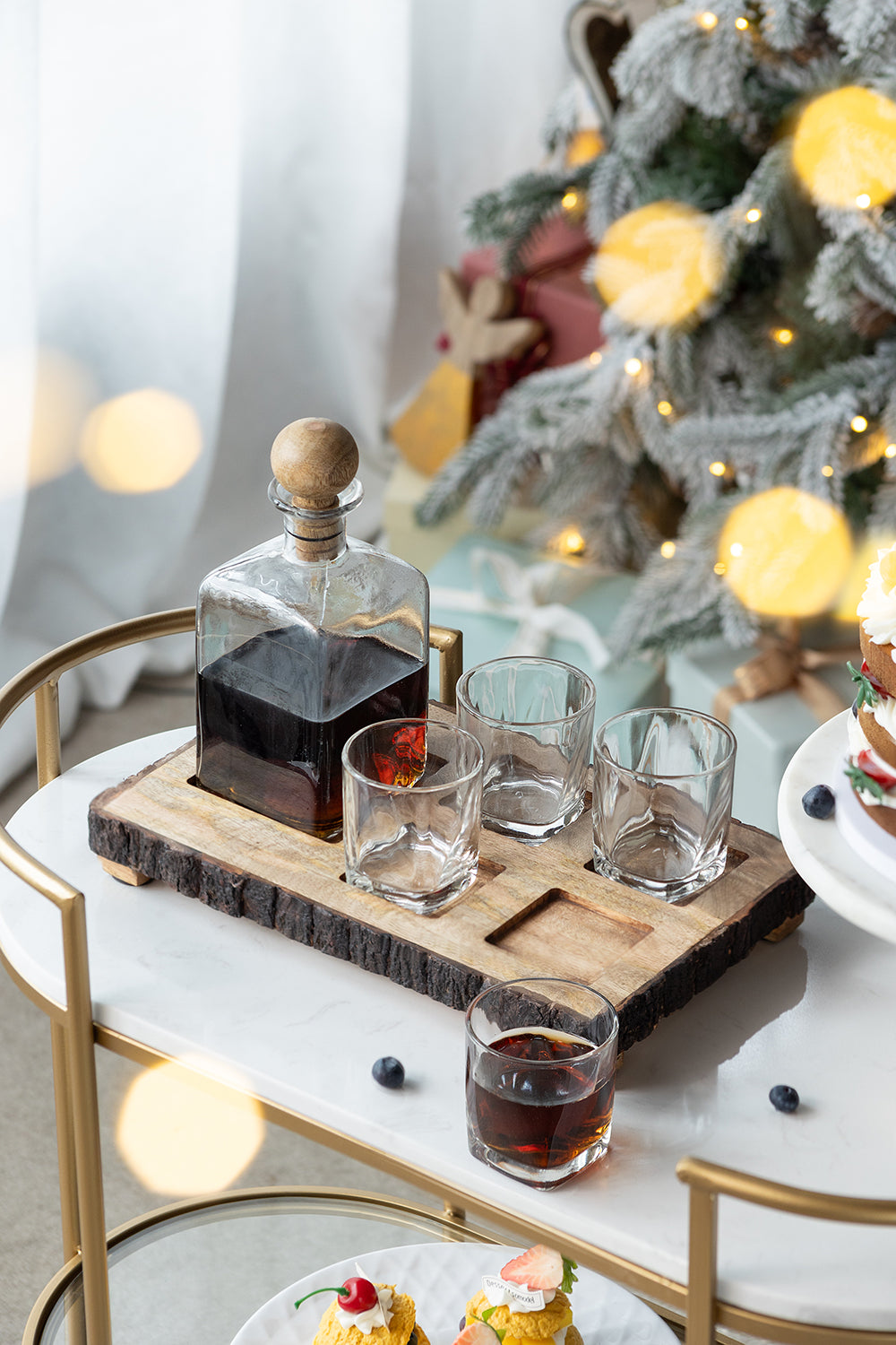 S 6 Alaine Bar Set With Mango Wood Stand Brown Glass