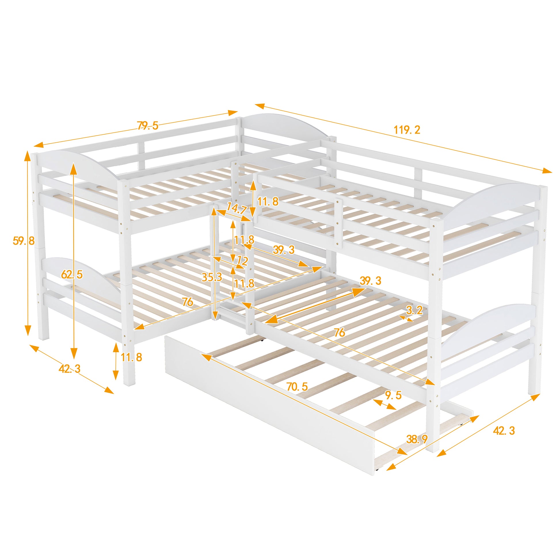 Twin L Shaped Bunk Bed With Trundle White Old Sku:Lp000024Aak White Solid Wood