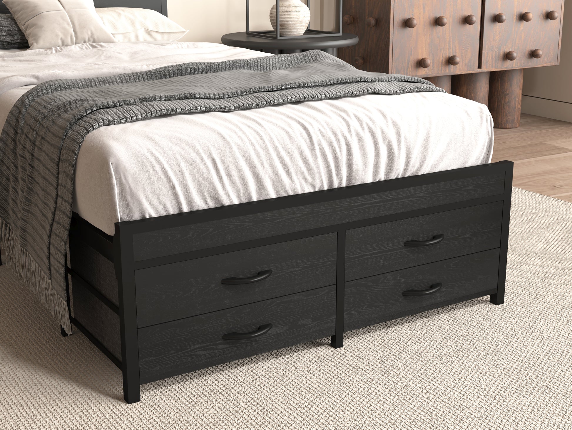 Twin Bed Frames With Headboard, Twin Size Bed Frames With Storage Drawers, Twin Bed, Black Metal Platform Bed Frame, Single Bed Frame, No Box Spring Needed Black Mdf Metal