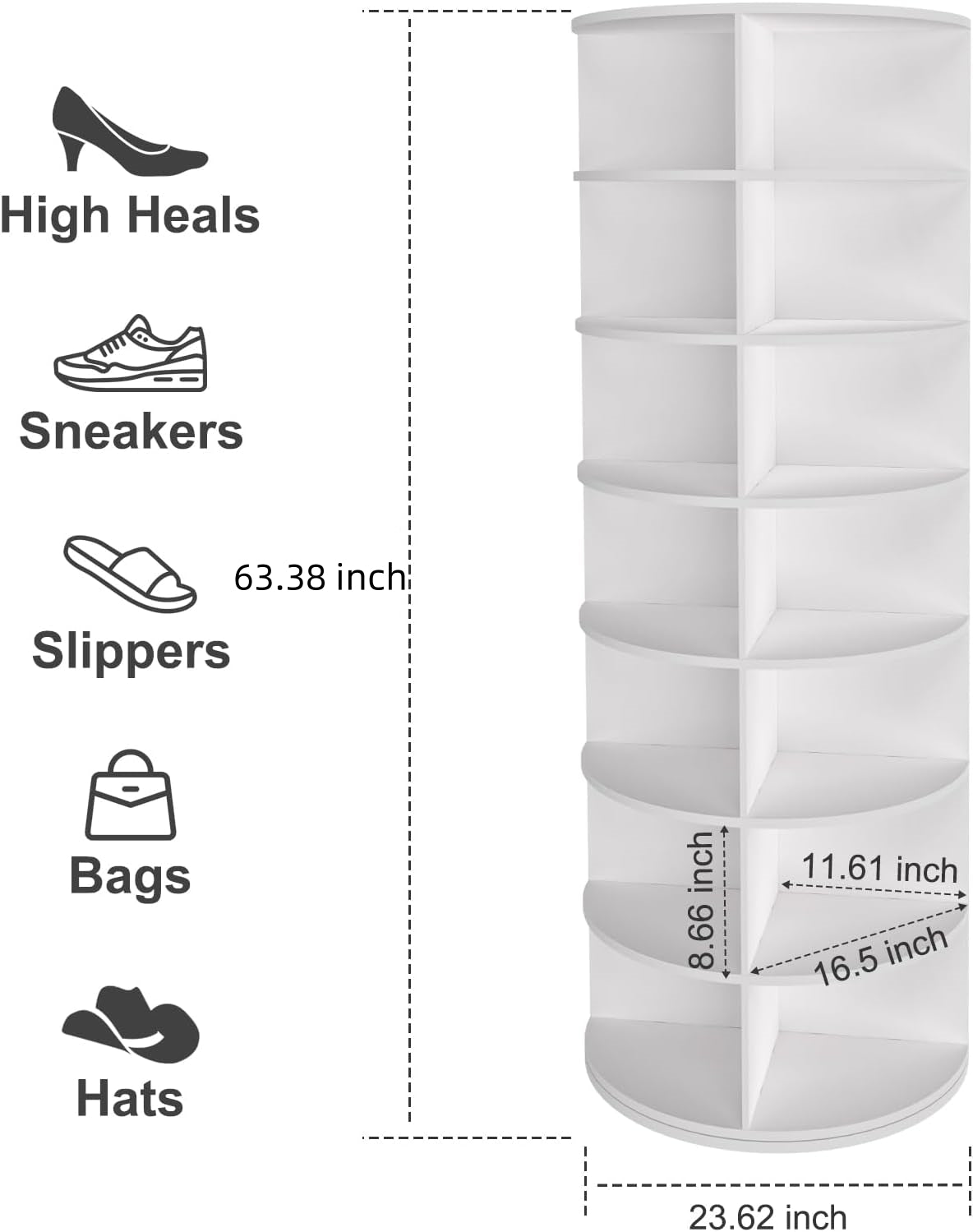 7 Tier Rotating Shoe Rack Tower, Spinning Shoe Display, 360 Shoe Rack Storage Round Carousel, Vertical Handbag Rotate Shoes Closet Organization, Christmas Gift White White Pvc