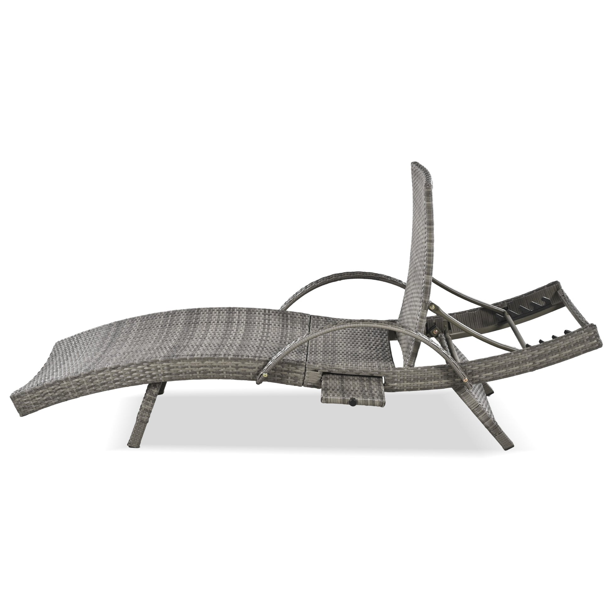 K&K 80'' Outdoor Wicker Chaise Lounge Chairs Set Of 2, Patio Rattan Reclining Chair Pull Out Side Table Adjustable Backrest Ergonomic Wave Design Pool Sunbathing Recliners, Grey No Lounge Grey Seats