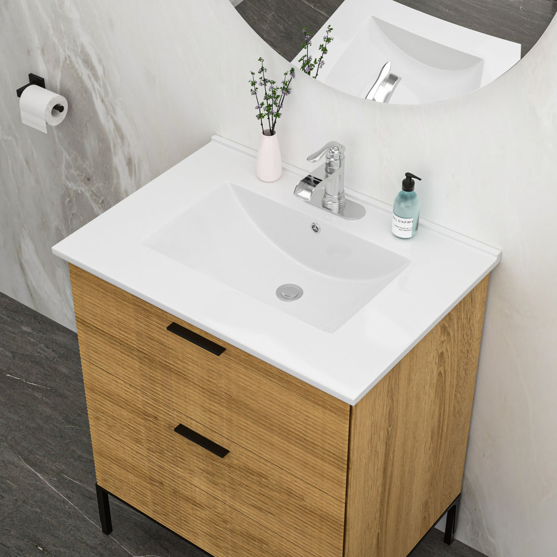 31"X22" White Rectangular Single Vanity Top With 1 Faucet Hole And Overflow Sink Only White Ceramic