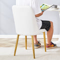 2 Modern Dining Chairs, Sleek Pu Leather Backrest, And Gold Metal Legs Bring A Comfortable Home Experience To The Kitchen, Bedroom, And Office. White Pu