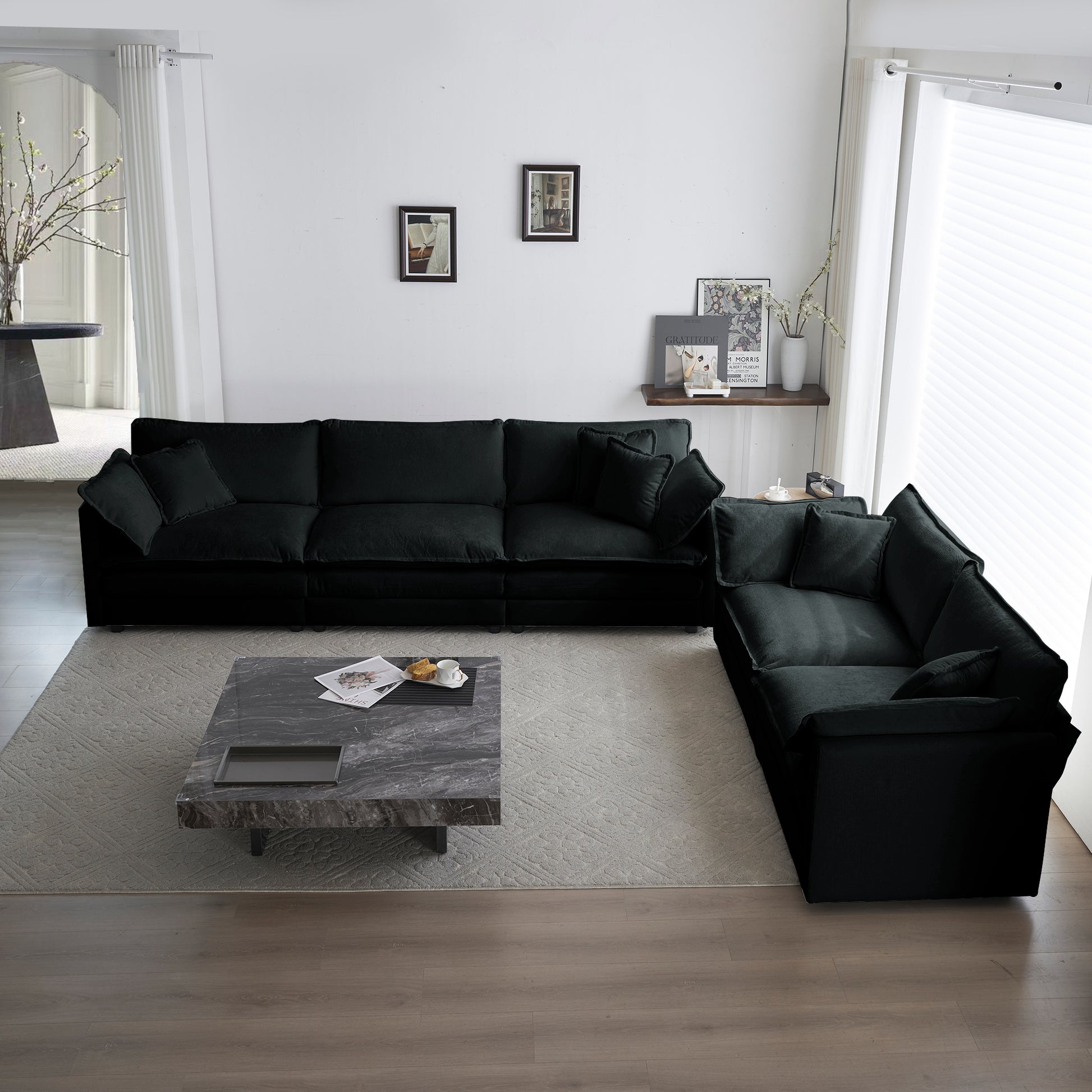 Sofa Set Of 2 Chenille Couch, 2 3 Seater Sofa Set Deep Seat Sofa, Modern Sofa Set For Living Room, Black Chenille Black Chenille 5 Seat