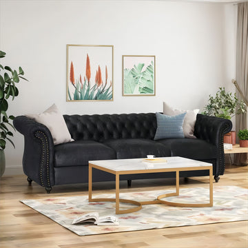 Black 3 Seater Faux Suede Sofa With Rolled Arms Modern, Elegant, And Comfortable Couch, Perfect For Living Room, Office, Primary Living Spaces, Bedroom, Ideal For Contemporary Home Decor Black Suede Wood Primary Living Space Medium Soft Tight Back Medium