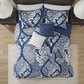 6 Piece Printed Cotton Quilt Set With Throw Pillows Indigo Full Queen Indigo Polyester