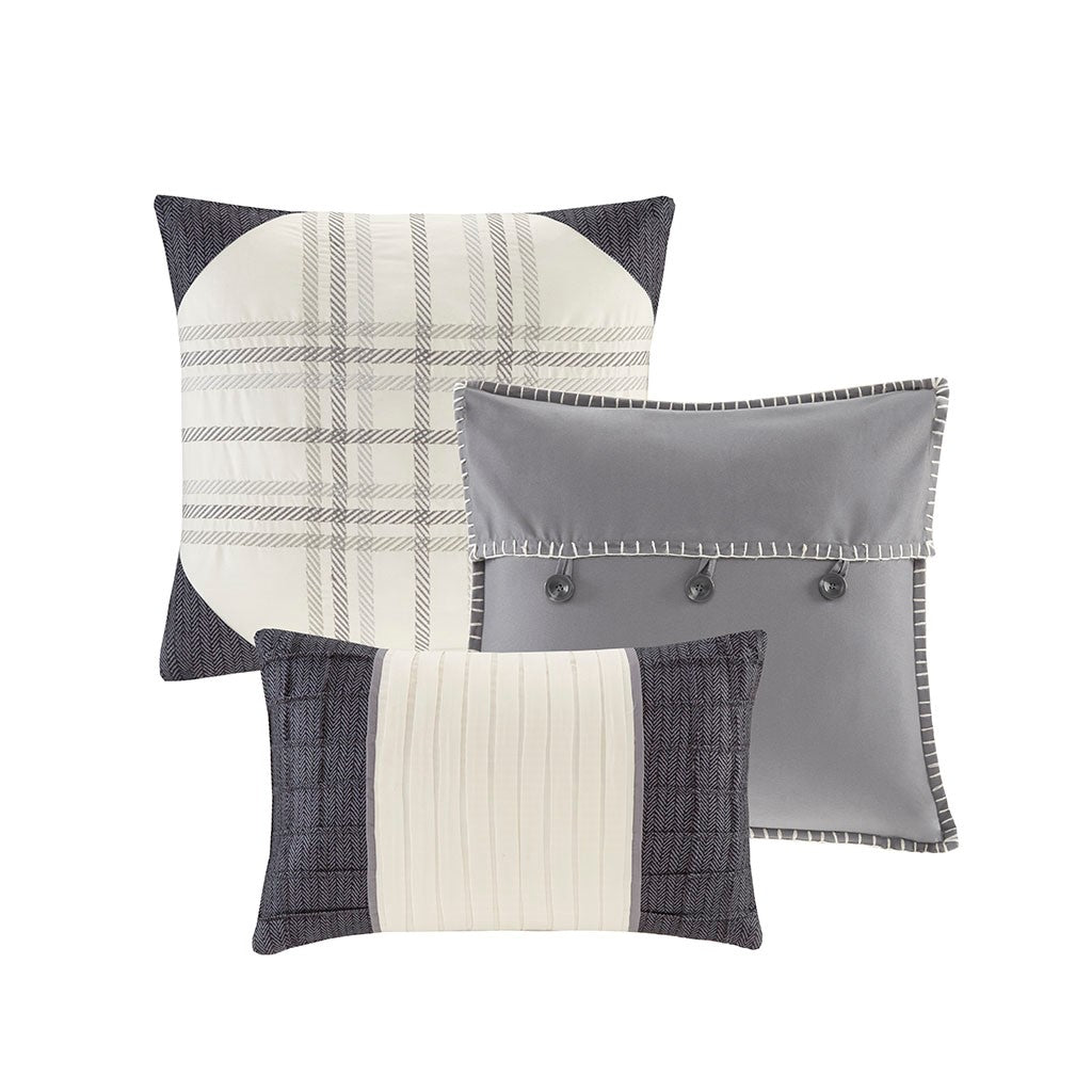 7 Piece Herringbone Comforter Set Grey Queen Queen Grey Polyester