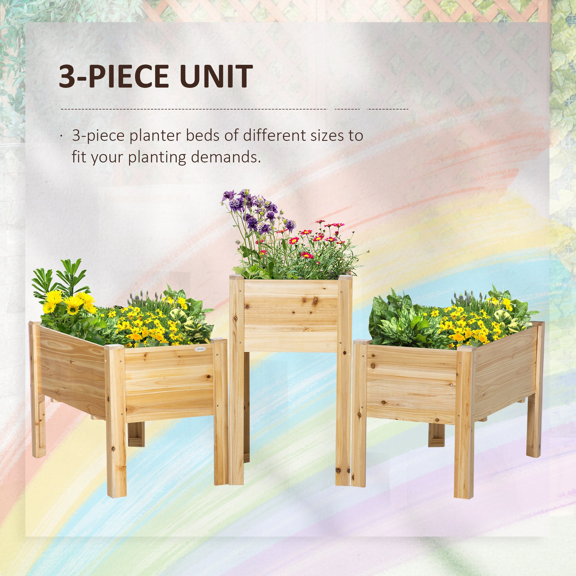 Outsunny Raised Garden Bed Set Of 3, Wooden Elevated Planter Box With Legs And Bed Liner, For Backyard And Patio To Grow Vegetables, Herbs, And Flowers, Natural Natural Wood Wood