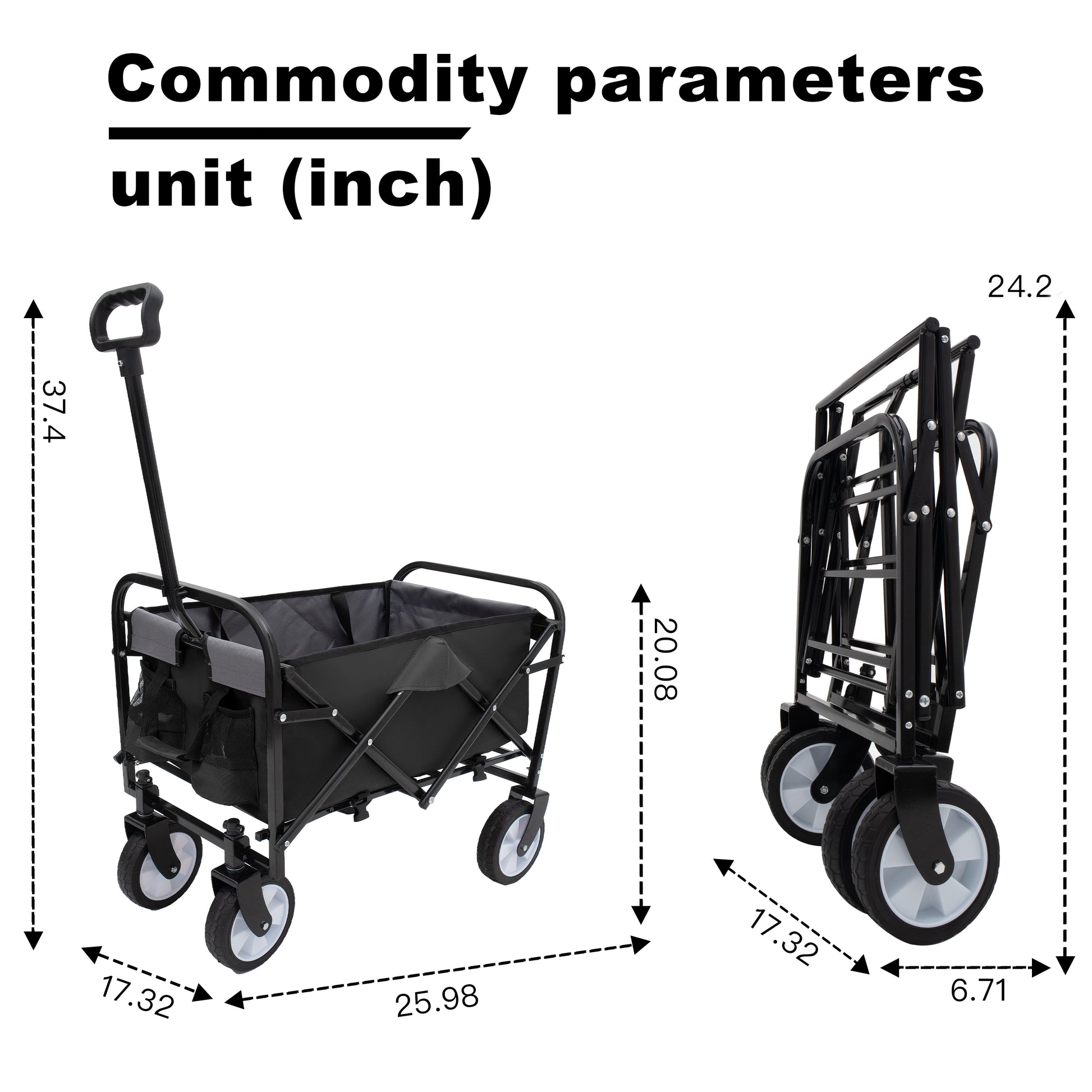 Minimeetall Multi Use Bag,Collapsible Foldable Wagon Cart Beach Wagon Heavy Duty Utility Cart Utility Wagon Grocery Cart For For Camping 3Pcs Plastic Liner Bag Coverblack Black Steel