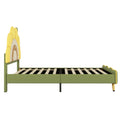 Twin Size Upholstered Platform Bed With Sunflower Shaped Headboard, Green Box Spring Not Required Twin Green Wood Bedroom Bed Frame Faux Leather Upholstered