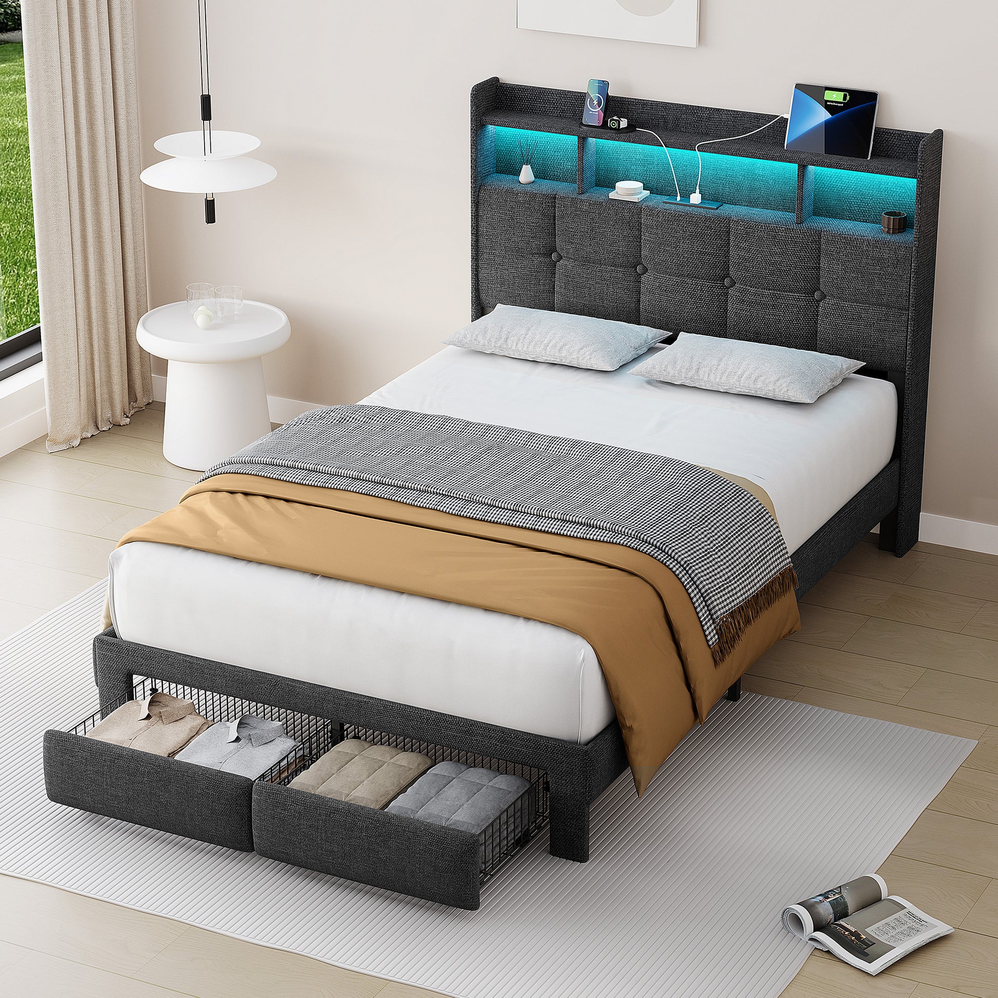 Bed 778Full Dg Clb Full Dark Gray Wood Fabric