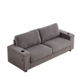 86.5 Inch Sofa Couch Deep Seat Sofa With Two Storage Spaces, T Pyce Charging Portsusb Charging Ports & 2 Cup ,Corduroy 3 Seater Couch, Modern Sofas For Living Room Grey Foam Corduroy 3 Seat