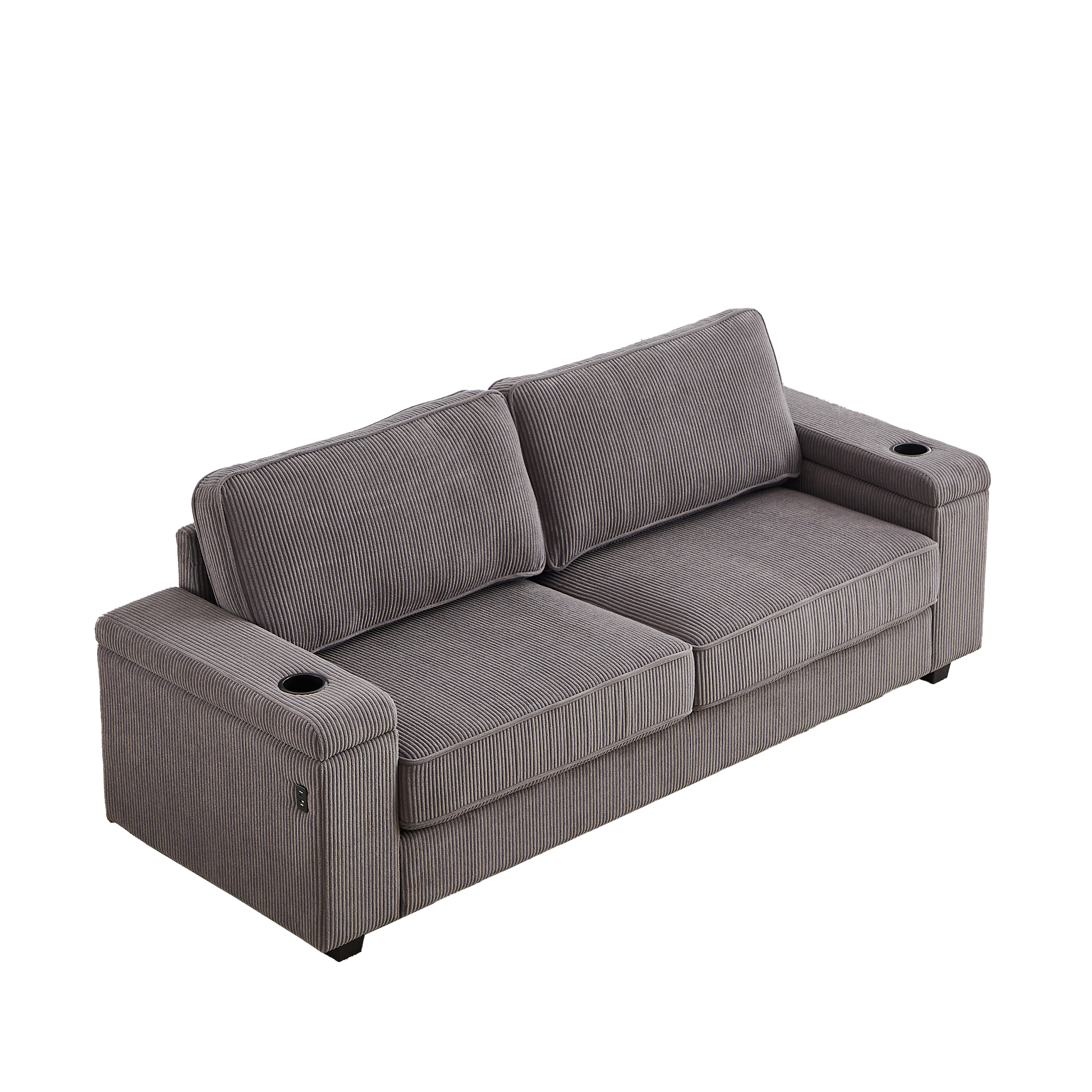 86.5 Inch Sofa Couch Deep Seat Sofa With Two Storage Spaces, T Pyce Charging Portsusb Charging Ports & 2 Cup ,Corduroy 3 Seater Couch, Modern Sofas For Living Room Grey Foam Corduroy 3 Seat