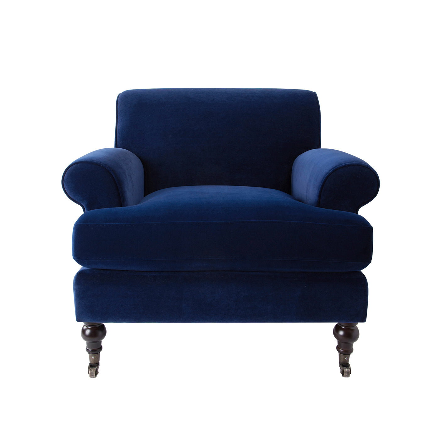 Alana 38" Lawson Accent Arm Chair Metal Casters, Navy Blue Velvet Navy Blue Foam Velvet