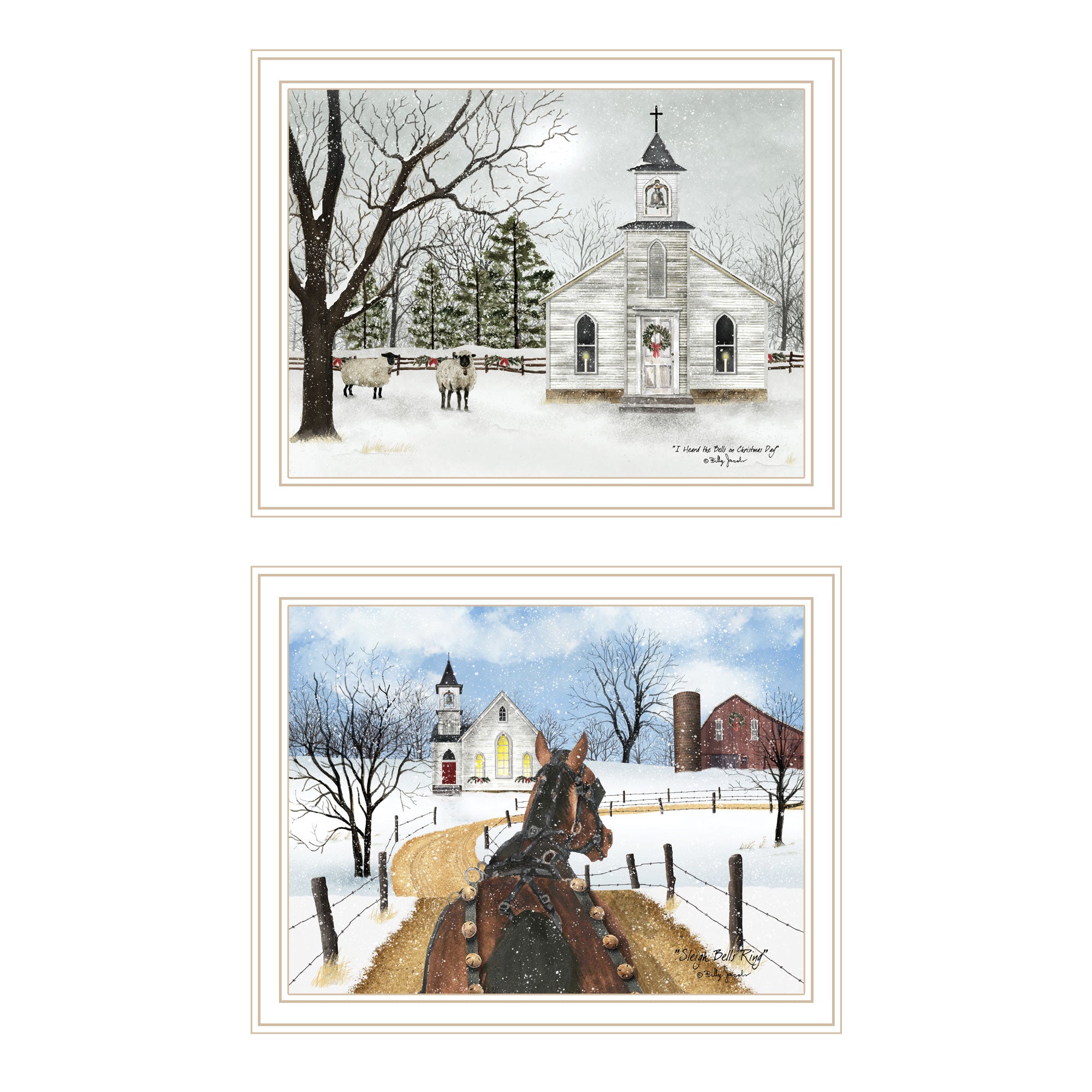 2 Piece Vignette Sleigh Bells Ring White Framed Wall Art For Living Room, Bedroom Wall Art Print For Home Decor By Billy Jacobs Multi Wood Paper