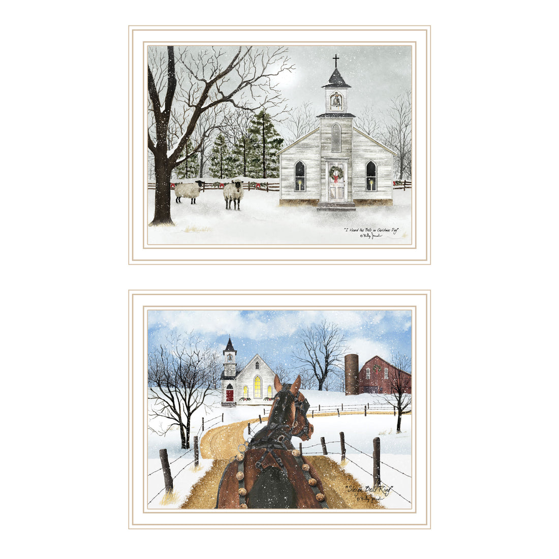 2 Piece Vignette Sleigh Bells Ring White Framed Wall Art For Living Room, Bedroom Wall Art Print For Home Decor By Billy Jacobs Multi Wood Paper