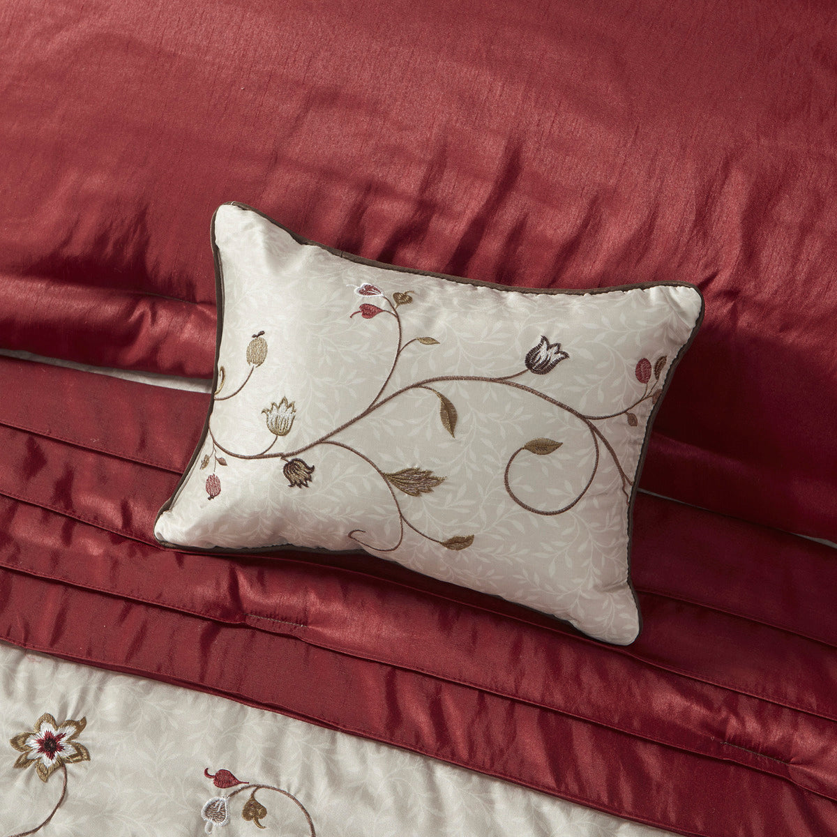 Embroidered 7 Piece Comforter Set Red Cal King California King Red Polyester