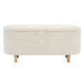 Elegant Upholstered Sherpa Fabric Storage Ottoman With Wood Legs, Storage Bench For Bedroom, Living Room, White White Wood