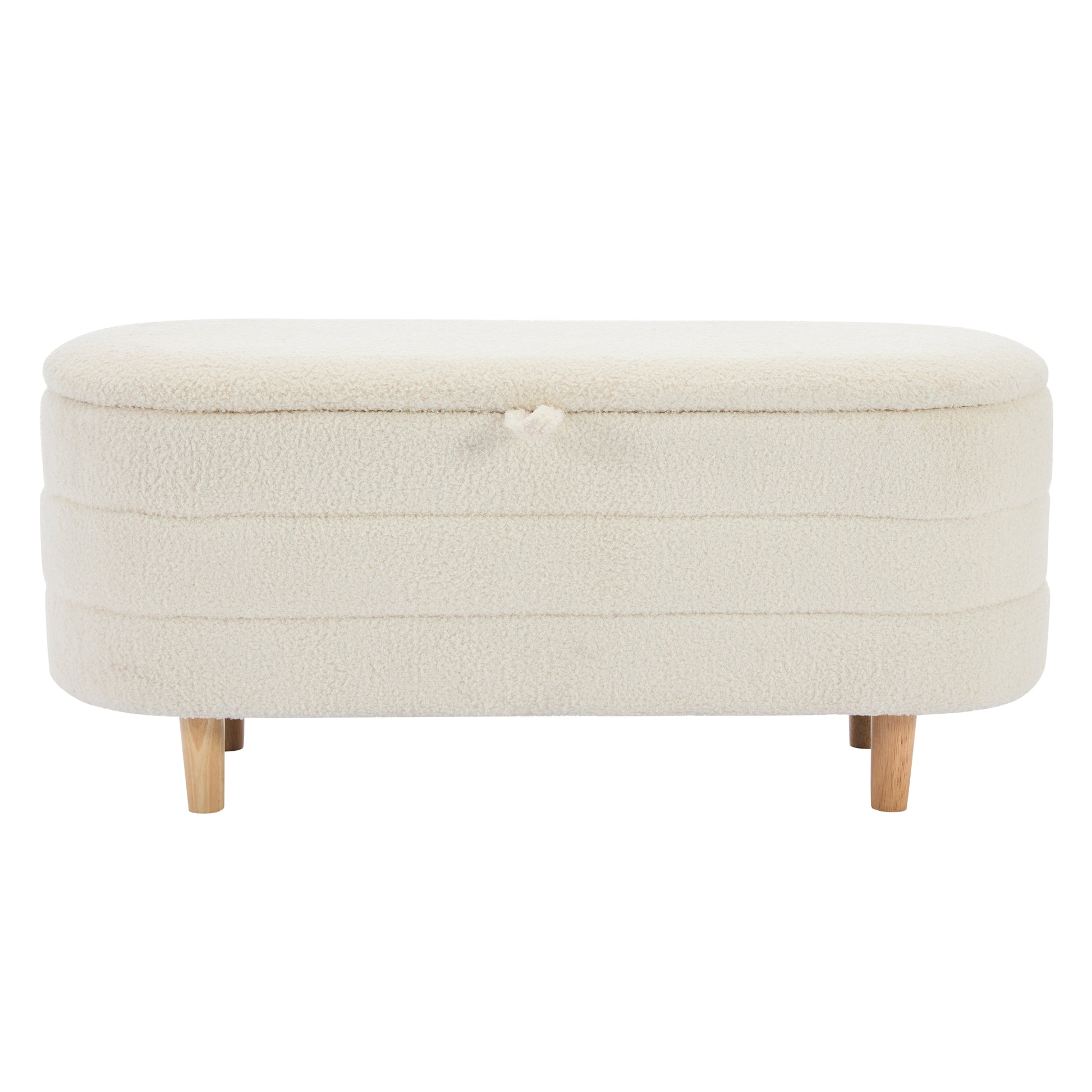 Elegant Upholstered Sherpa Fabric Storage Ottoman With Wood Legs, Storage Bench For Bedroom, Living Room, White White Wood