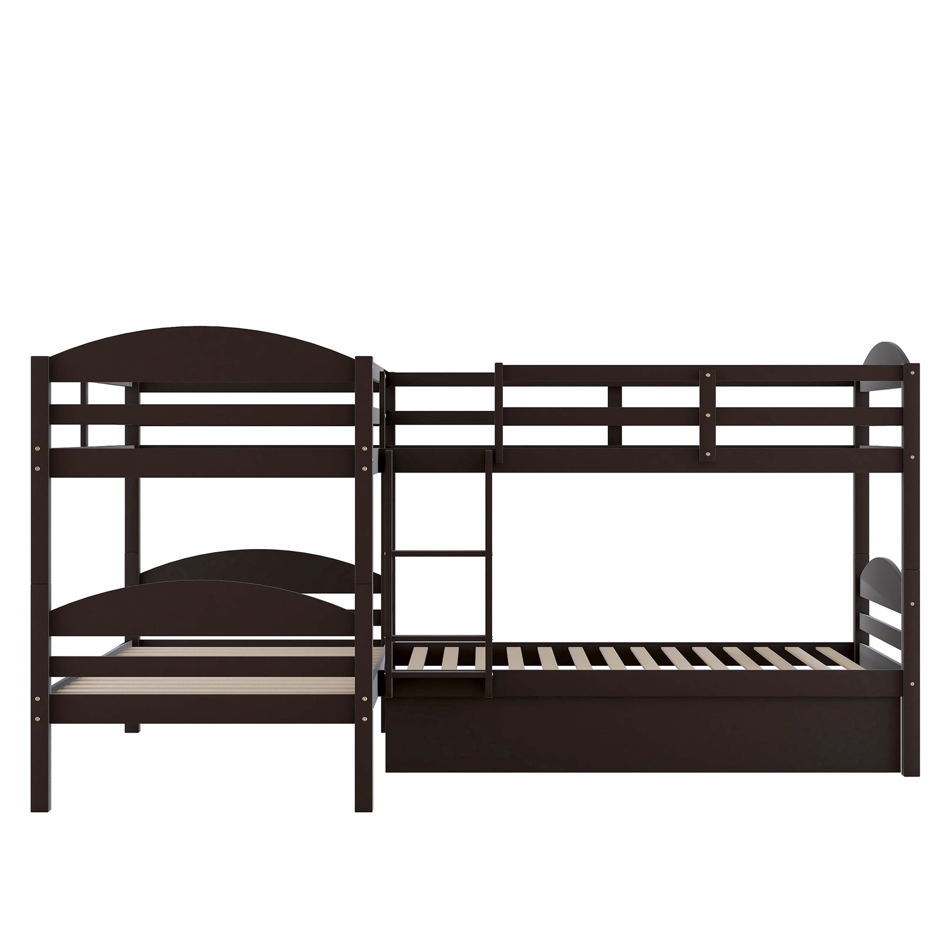 Twin L Shaped Bunk Bed With Trundle Espresso Old Sku:Lp000024Aap Espresso Solid Wood