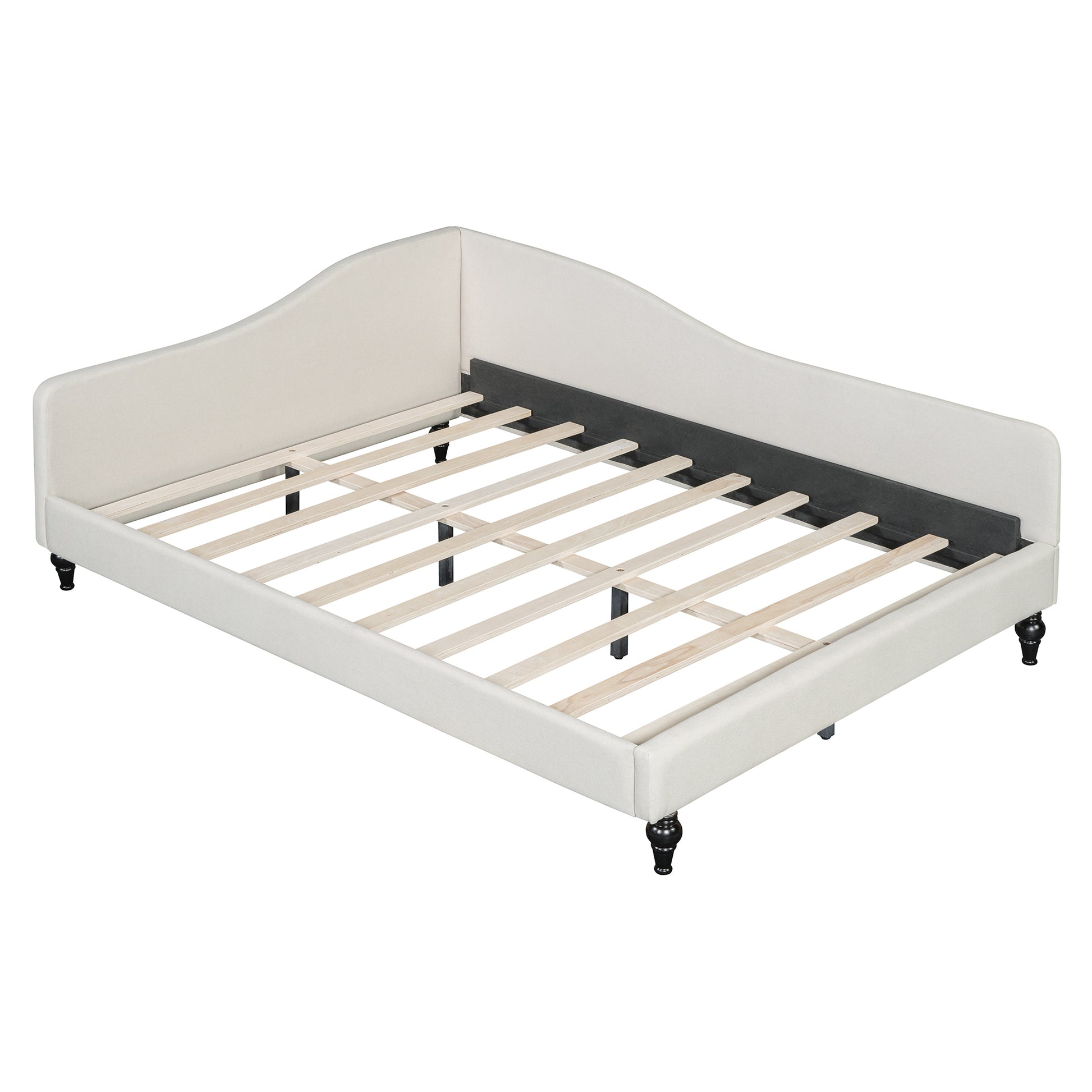 Full Size L Shaped Linen Daybed, With Solid Wood Legs, Beige Old Sku: Sf000146Aaa Full Beige Linen Mdf