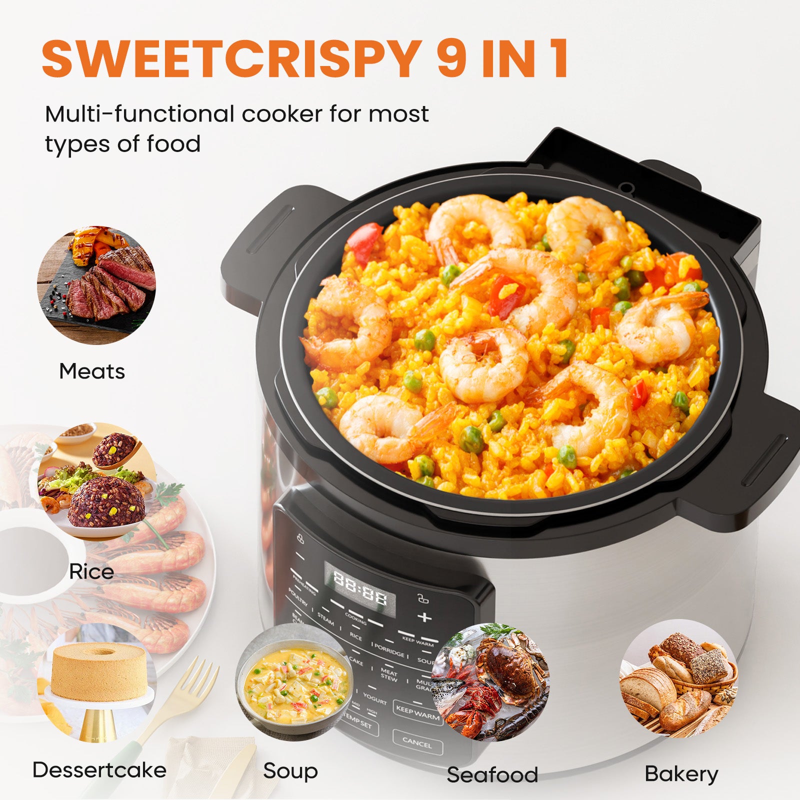 9 In 1 Electric Pressure Cooker 6 Quart, Steamer, Yogurt Maker, Warmer & Sterilizer, Saute, Slow Cooker, Rice Cooker, Egg Cooker, Multi Functional Smart Pot, Stainless Steel Black Stainless Steel