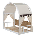 Twin Size Extended Bed With Arched Roof And Trundle, White Twin White Plywood