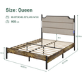 Queen Size Bed Frame With Upholstered Headboardqueen Bed Frame With Charging Station And Led Lights, Wood Slats, Easy Assembly,No Box Spring Needed,Industrial Brown Box Spring Not Required Queen