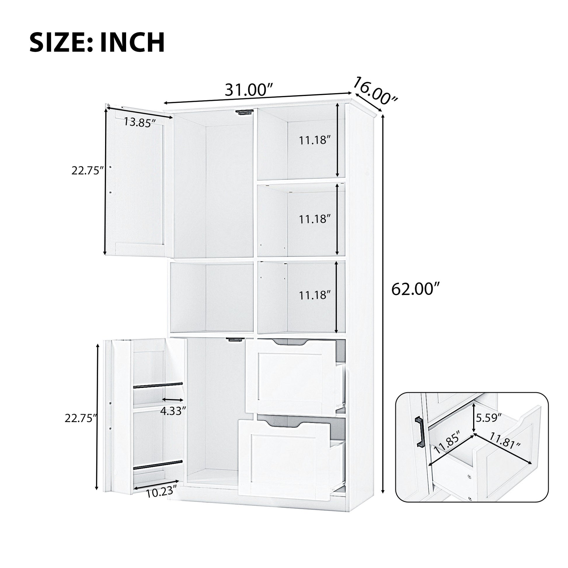 Bathroom Storage Cabinet With Doors And Drawers, Multiple Storage Space, Freestanding Style, Open Shelve, Adjustable Shelf, White White Mdf