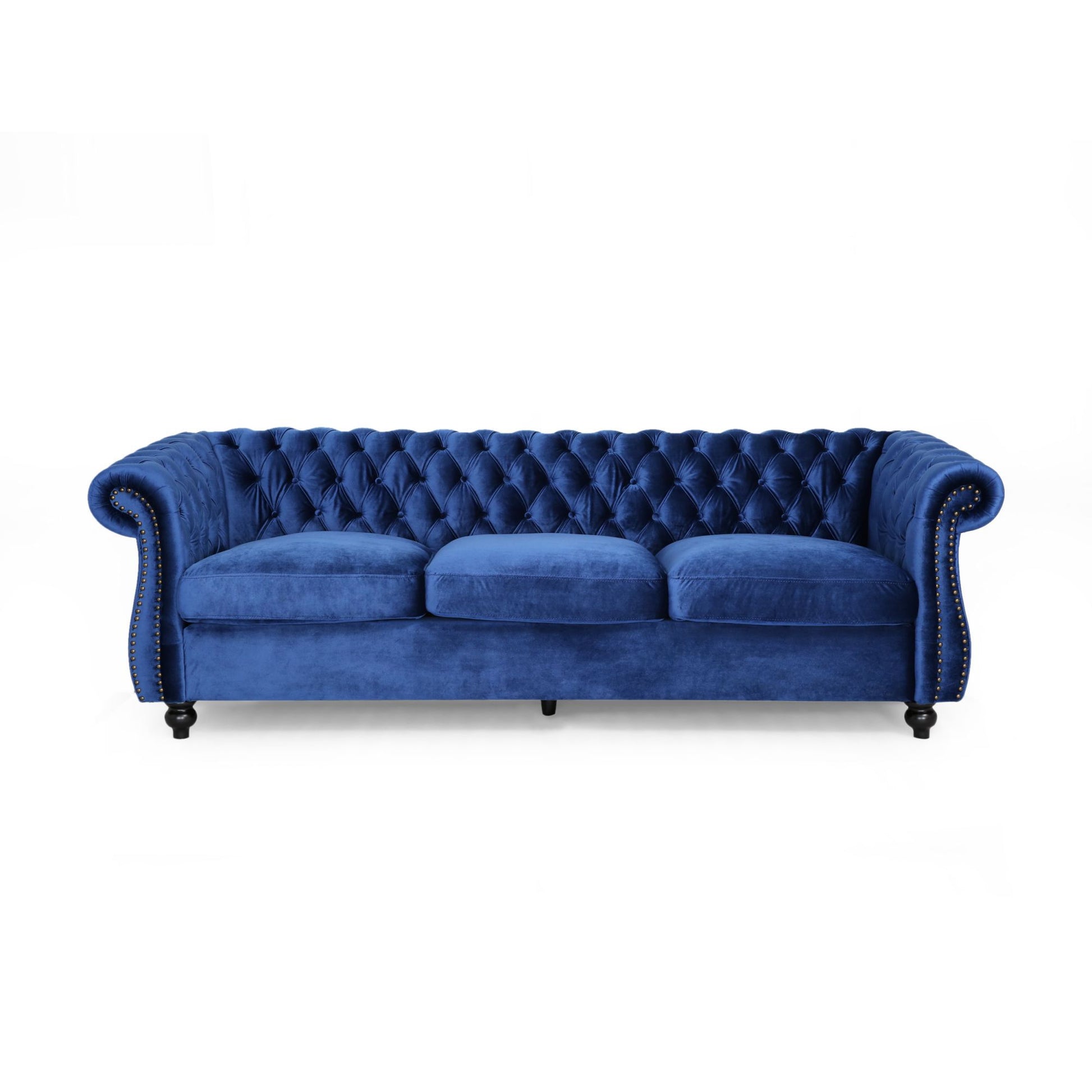 Classic 3 Seater Velvet Sofa In Navy Blue, Offering Timeless Elegance And Luxurious Comfort For Your Living Space, Featuring Plush Upholstery For Ultimate Relaxation And Stylish Entertaining Navy Blue Velvet Wood Primary Living Space Medium Soft Tight