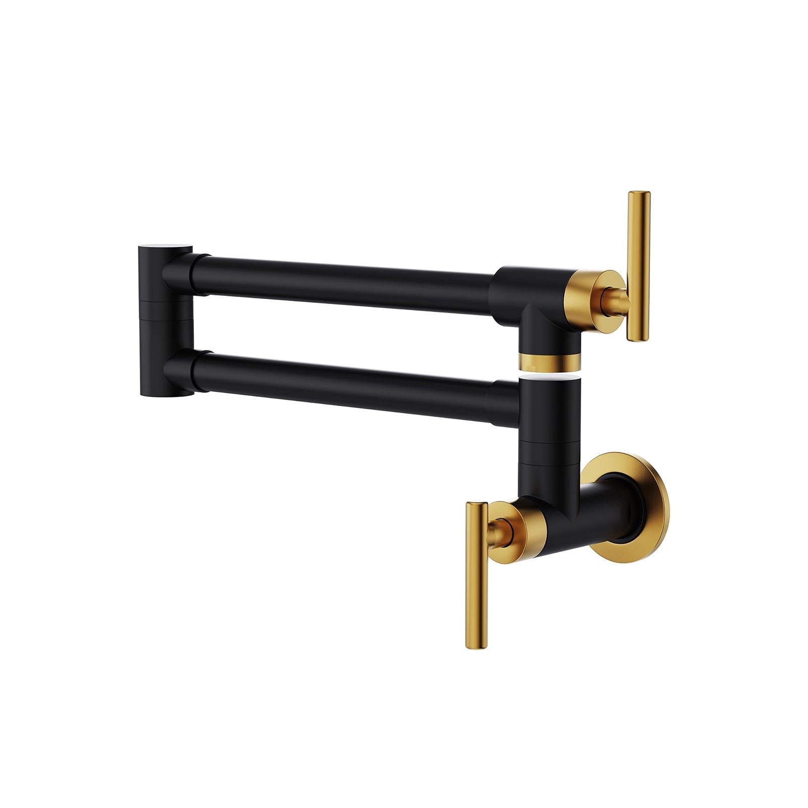 Brass Made Pot Filler, Black & Gold Pot Filler Faucet, Wall Mount Folding Kitchen Sink Pot Filler Faucets, Retractable Single Hole Pot Filler With Two Handles For Sink Stove Black Gold Kitchen Classic,Contemporary Brass Brass