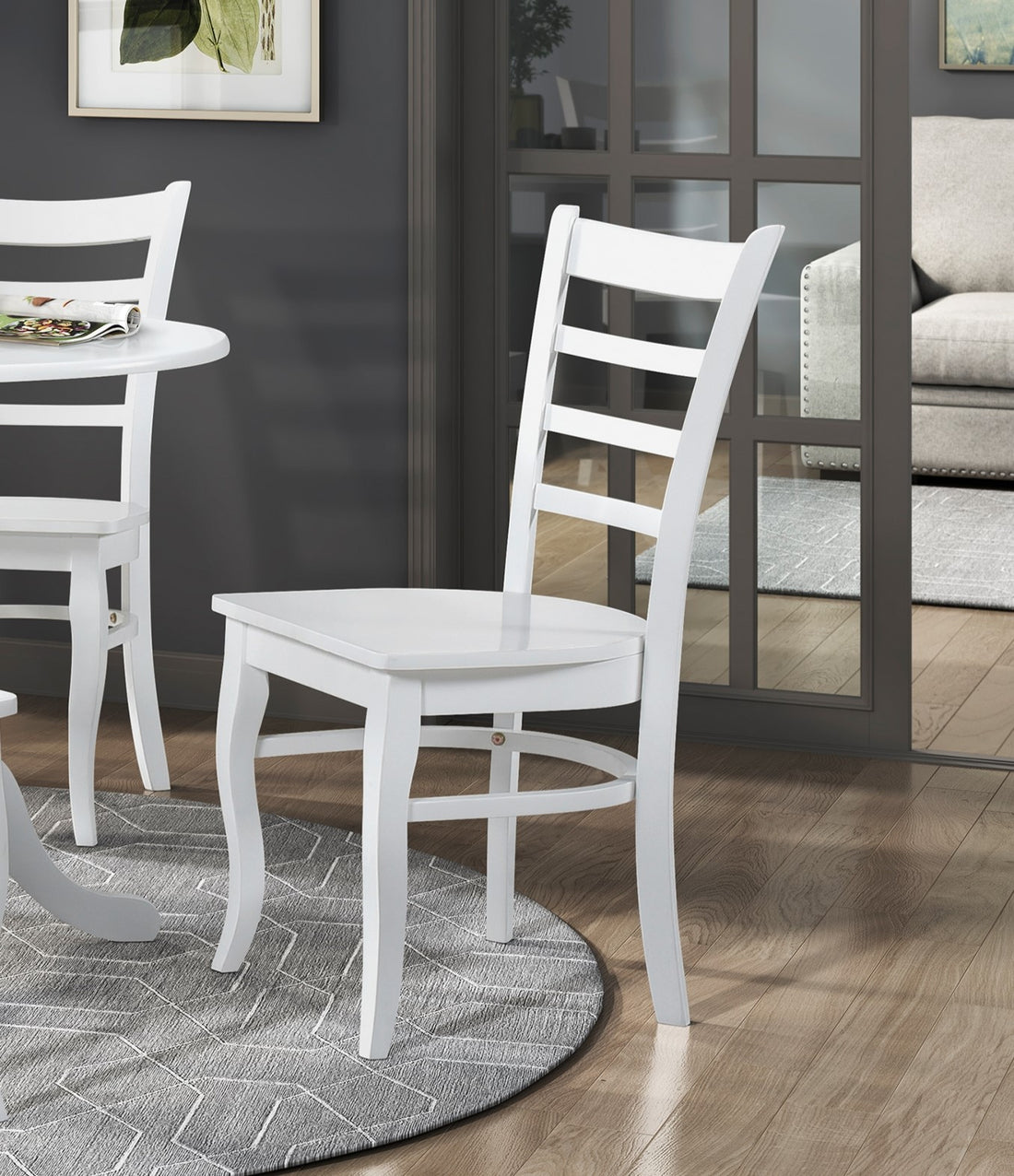 White Finish 5Pc Dining Set Round Table And 4 Chairs Set Wooden Ladder Back Casual Farmhouse Style Kitchen Dining Room Furniture Wood Wood White Ladder Back Seats 4 Wood Dining Room Casual,Farmhouse