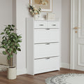 1250 White Color Shoe Cabinet With 3 Doors 2 Drawers,Large Space For Storage White Particle Board Mdf