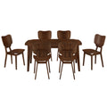 Vintage 7 Piece Dining Table Set With 6 Dining Chairs,Kitchen Table Set For 6 With Curved Back And Seat, Espresso Wood Dining Room Solid Wood Rubberwood Rectangular Dining Table With Chair Upholstered Chair Wood Espresso Seats 6 Farmhouse Curved 4 Leg