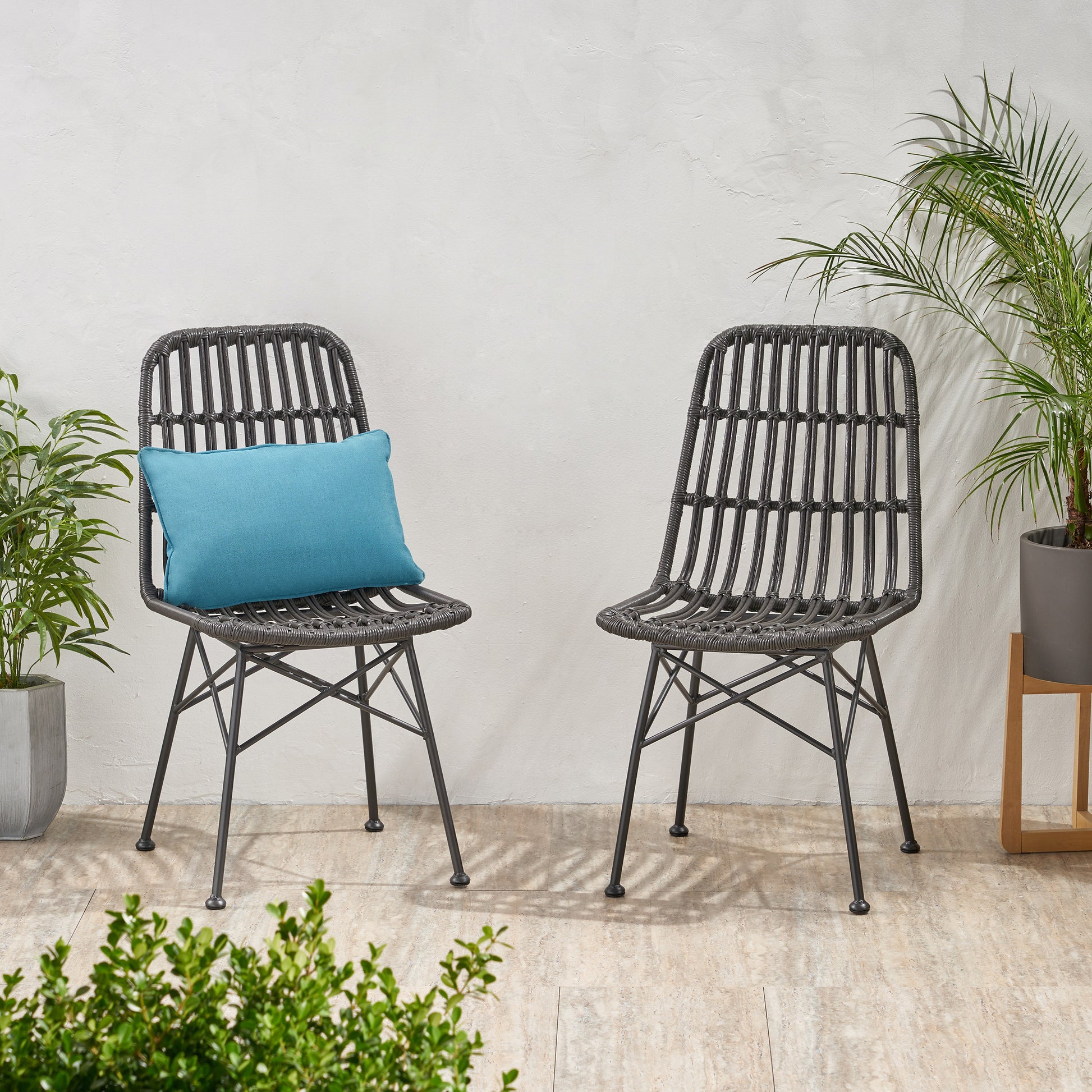 Sawtelle Chair Grey Rattan Metal
