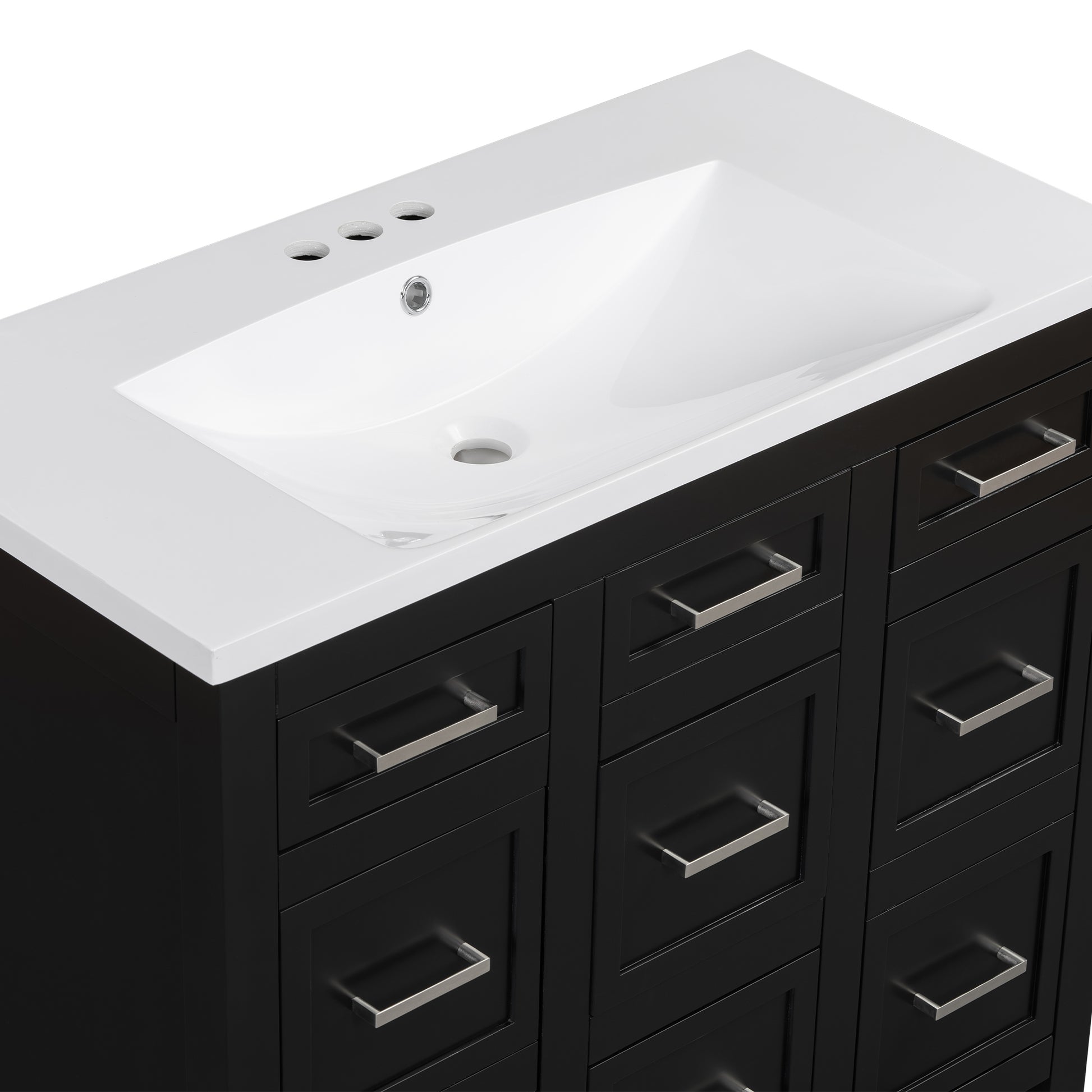 36" Bathroom Vanity Cabinet With Resin Integrated Sink 4 Drawers, 2 Doors Black Bathroom Solid Wood Mdf Resin