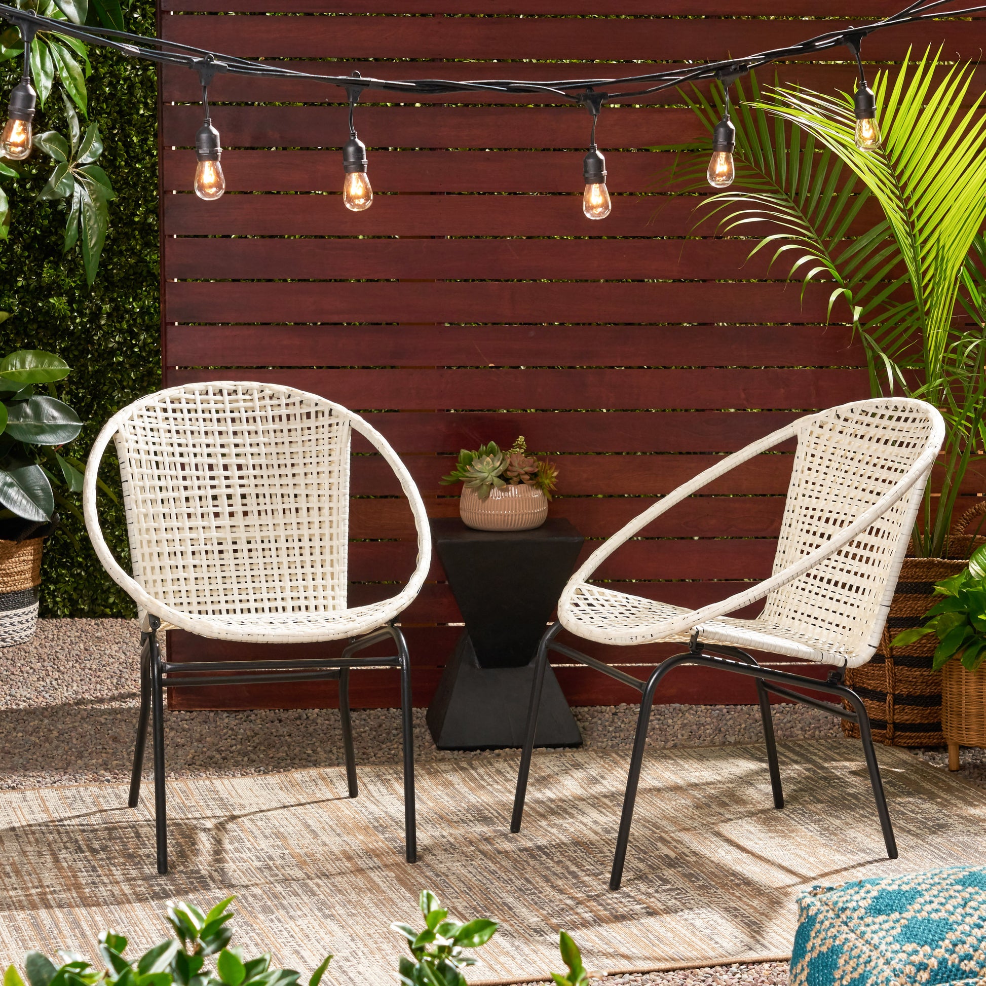 Java Outdoor Wicker Chair Set Of 2 White Iron