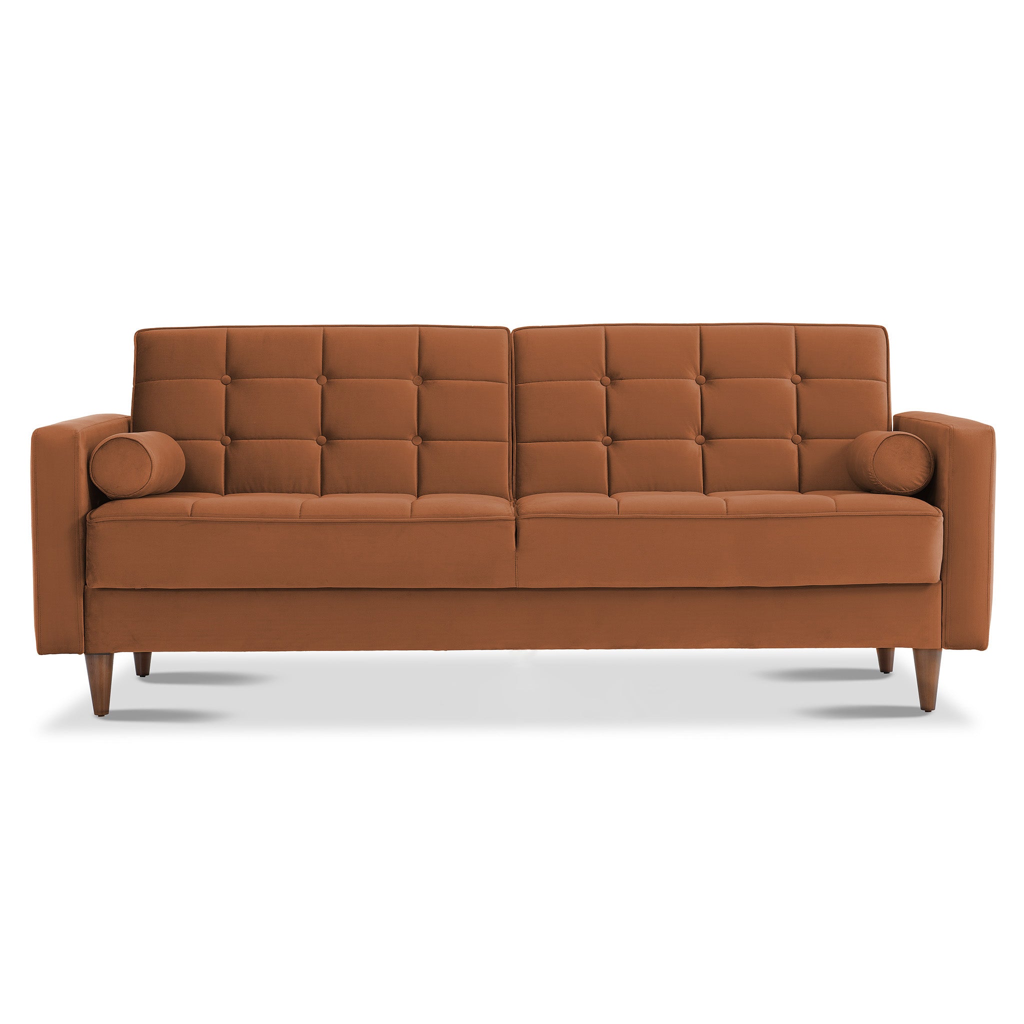 Benara Burnt Orange Velvet Sleeper Sofa Burnt Orange Velvet Primary Living Space Tufted Back Mid Century Modern Foam Velvet 3 Seat