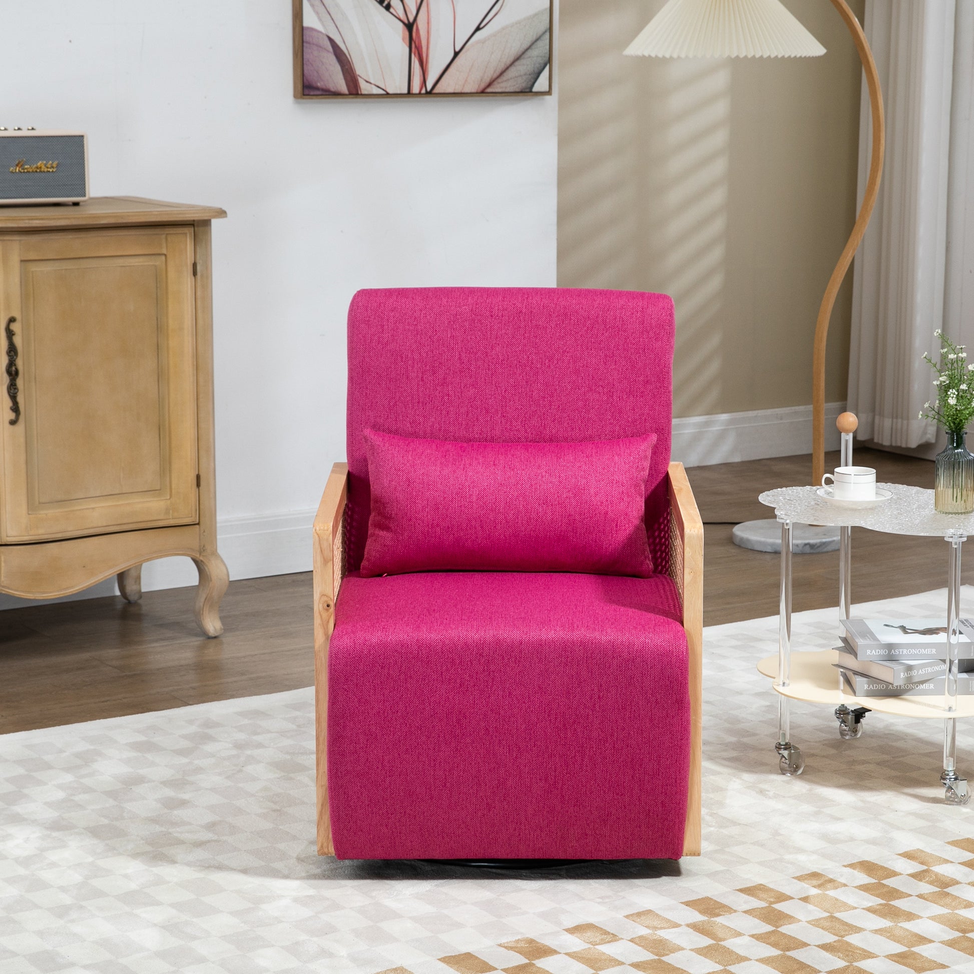 Coolmore 360 Degree Swivel Barrel Club Chair With One Pillow,Modern Comfortable Upholstered Accent Chair,Linen Accent Chair For Living Room,Bedroom Red Rose Linen Rose Red Primary Living Space Modern Foam Linen